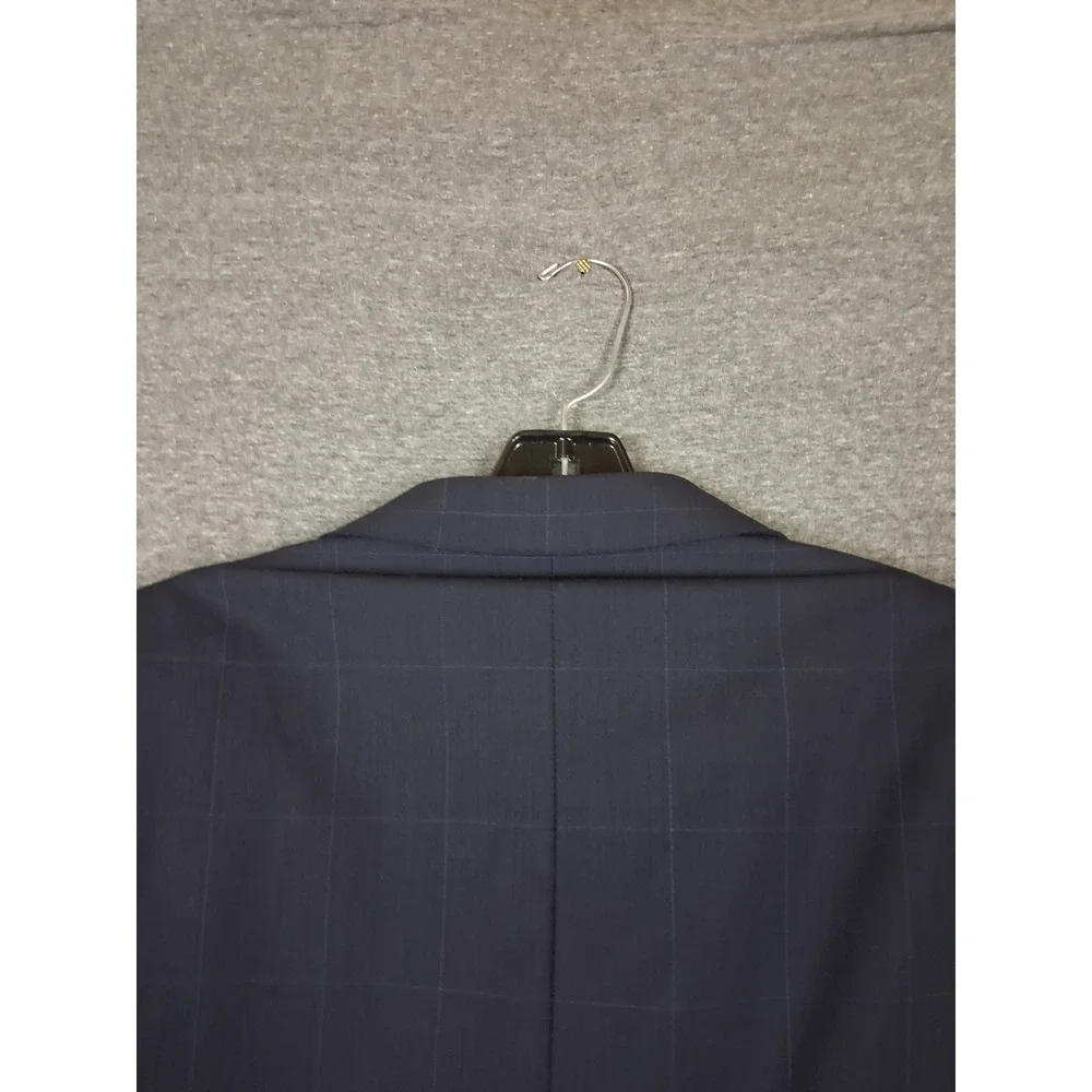 Ermengeldo Zegna Mens Jacket 44R Blue Pinstripe Plaid Wool Sportcoat Blazer